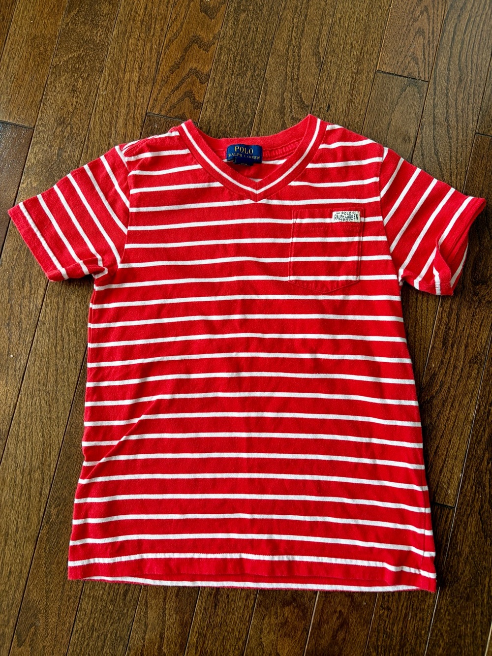 Polo by Ralph Lauren Red & White Striped V‑Neck Kids Tee